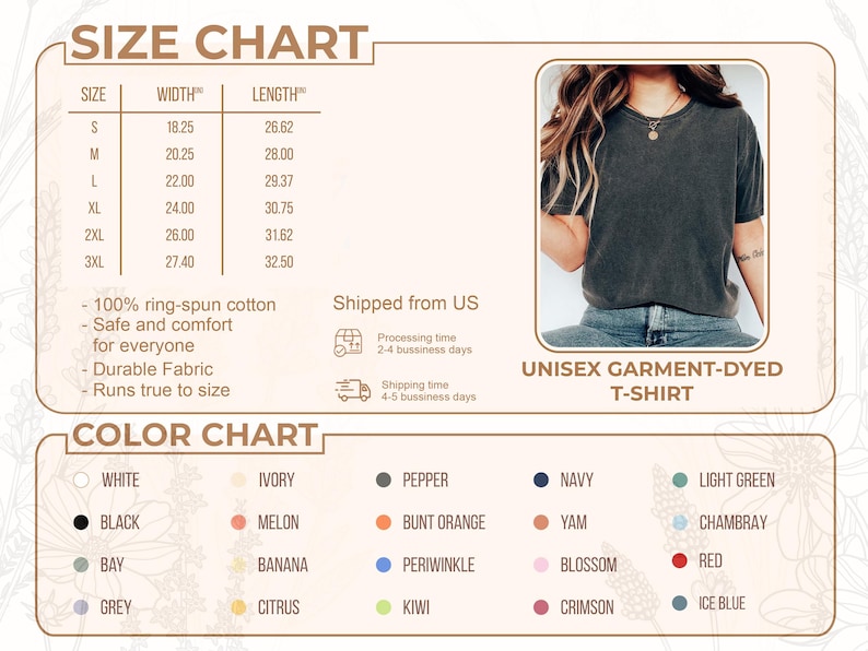 Peut inclure: T-shirt unisexe teint en pi&egrave;ce gris fonc&eacute;. L'image comprend un tableau des tailles avec des mesures en centim&egrave;tres et un nuancier. Le t-shirt est en 100% coton fil&eacute; &agrave; anneaux et est s&ucirc;r et confortable.