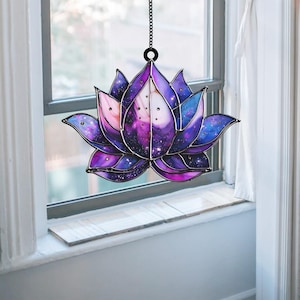Galaxy Lotus Acrylic Suncatcher – Cosmic Flower Window Hanging, Spiritual Home Decor, Chakra Gift, Meditation Ornament, Boho Art