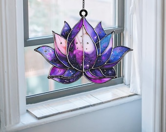 Galaxy Lotus Acrylic Suncatcher – Cosmic Flower Window Hanging, Spiritual Home Decor, Chakra Gift, Meditation Ornament, Boho Art