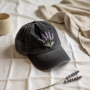 Lavender Embroidered Hat, Floral Baseball Cap, Personalized Floral Embroidered Hat, Embroidered Hat, Vintage Baseball Cap, Flower cap