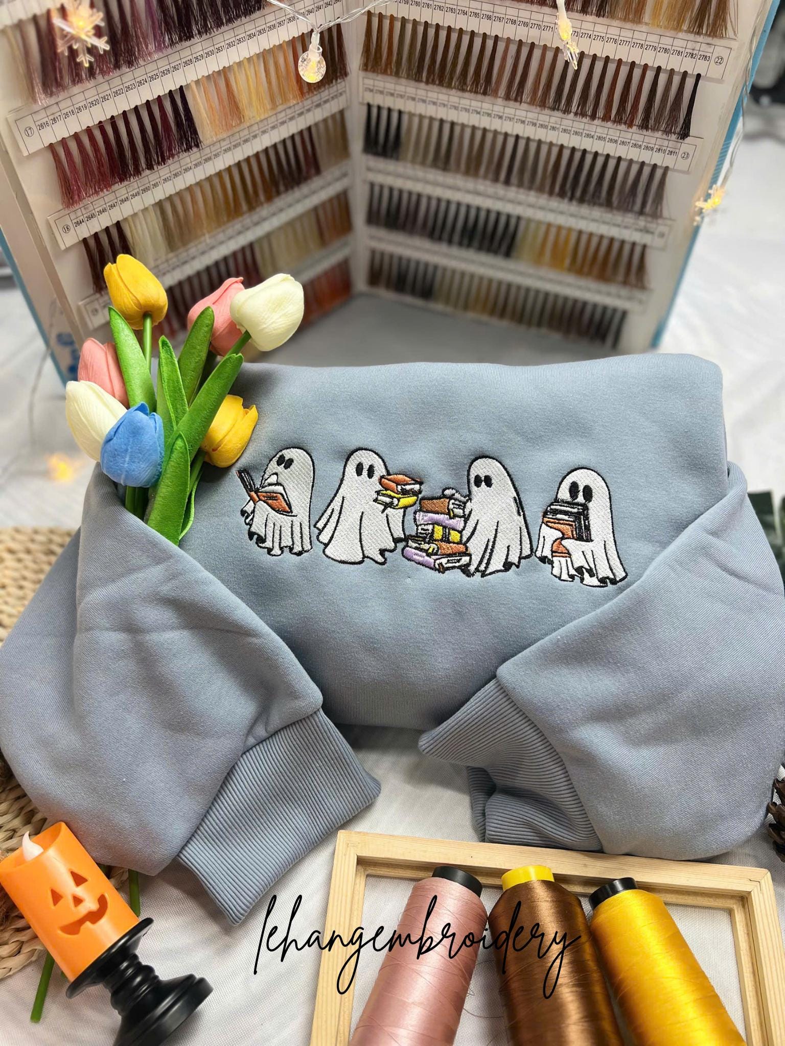 Embroidered Ghost Sweatshirt | Halloween Embroidered