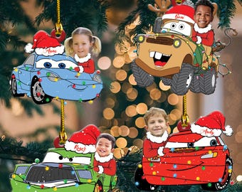 ディズニー カーズ アクリルオーナメント - お子様の名前入りクリスマスツリーデコレーション、ライトニング・マックィーン＆トウ・マスターギフト