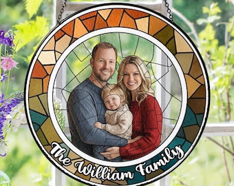 Personalized Grandma Portrait Stained Glass Suncatcher, Custom Photo Stained Glass Art, New Grandma Gift, Personalized Family Suncatcher
