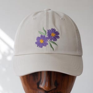 Cute Purple Flower Embroidered Baseball Hat, Flower Embroidered Hat, Adjustable Summer Hat, Dad Hat, Gift for her, Flower Baseball Cap