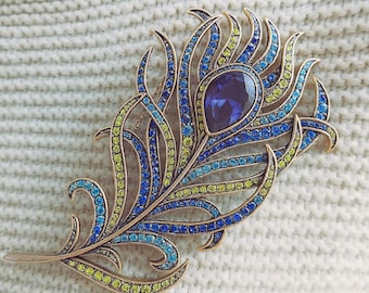 Swarovski Crystal Huge Rainbow Glamorous Peacock Brooch, Peafowl