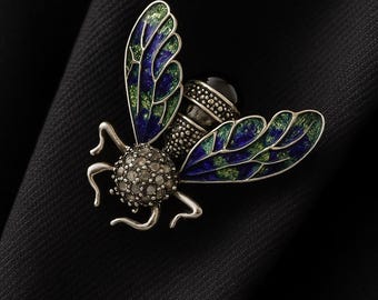 Enamel Bumblebee Brooch: Nature-Tone Crystal Insect Pin