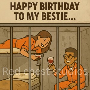 Carte meilleurs amis en prison, carte humoristique meilleurs amis dans le crime. Meilleurs amis garçons et filles.