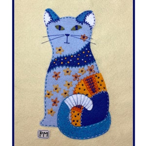 Digital Download - Felt Applique Cat - Colorful Whimsical Cat Pattern #FP011 - PDF Download Pattern