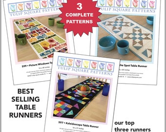 Quilted Table Runner Patterns: Picture Windows, X Marks the Spot, Kaleidoscope (Digital Patterns)