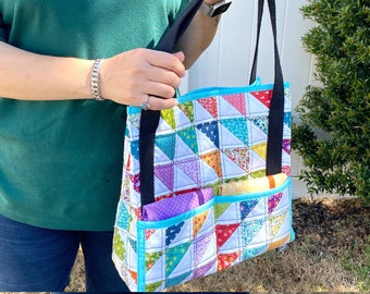 Quilted Market Bag Sewing Pattern: Reusable Shopping Tote (PDF Download)