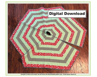 Quilted Tree Skirt Pattern - Hexagon Tree Skirt - Tulip Square Pattern #636 - Digital Download