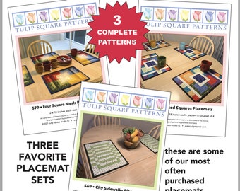 Quilted Placemat Patterns Bundle: Square Designs (PDF Download)