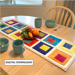 Crazy Boxes Quilted Table Runner - Modello Tulip Square #539 - Download digitale