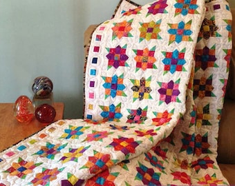 Lap Quilt Pattern - Flower Quilt - Flowers Squared Lap Quilt - PDF Download #528