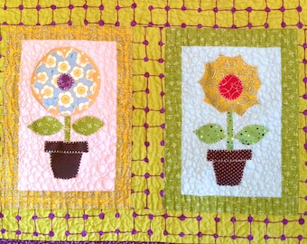 Potted Flowers Quilted Wall Hanging Pattern: Applique Design (PDF Download)