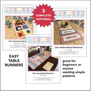 Table Runner Pattern Bundle - Set of 3 Easy Quilted Runner Patterns - Crazy Boxes - Rainbow Blocks - Easy Quilted Kitchen - #539555563