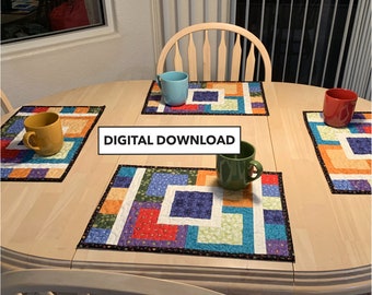 Multi Colored Stacked Squares Quilted Placemat Pattern - Digital Download by Tulip Square #568