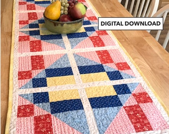 Retro Diner Quilted Table Runner - Tulip Square Pattern #565 - Digital Download