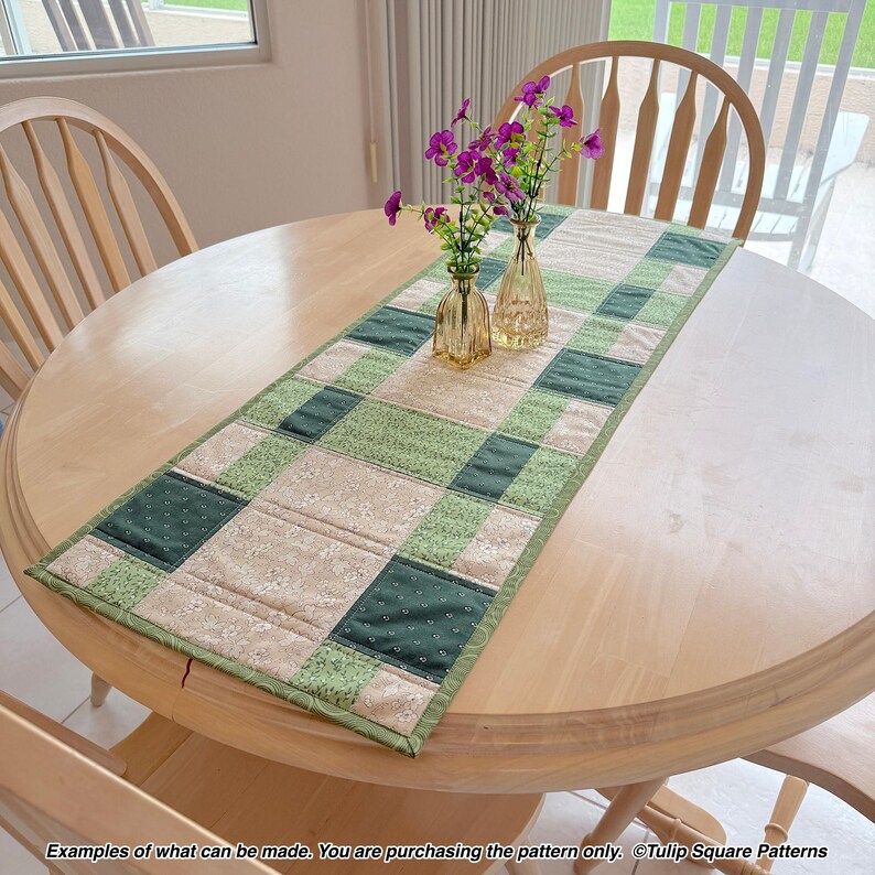 Quilted Table Runner Pattern - Patchwork Picnic Table Runner - Digital Download by Tulip Square #650 image 2