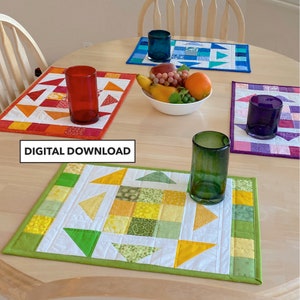 Scrappy Quilted Placemats - Kaleidoscope Quilted Placemat Pattern - Digital Download by Tulip Square #598