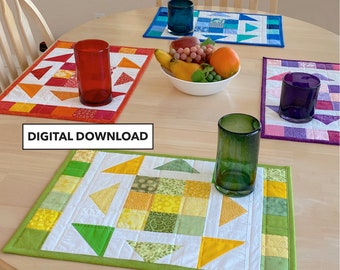 Scrappy Quilted Placemats - Kaleidoscope Quilted Placemat Pattern - Digital Download by Tulip Square #598