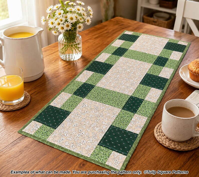 Quilted Table Runner Pattern - Patchwork Picnic Table Runner - Digital Download by Tulip Square #650 image 3