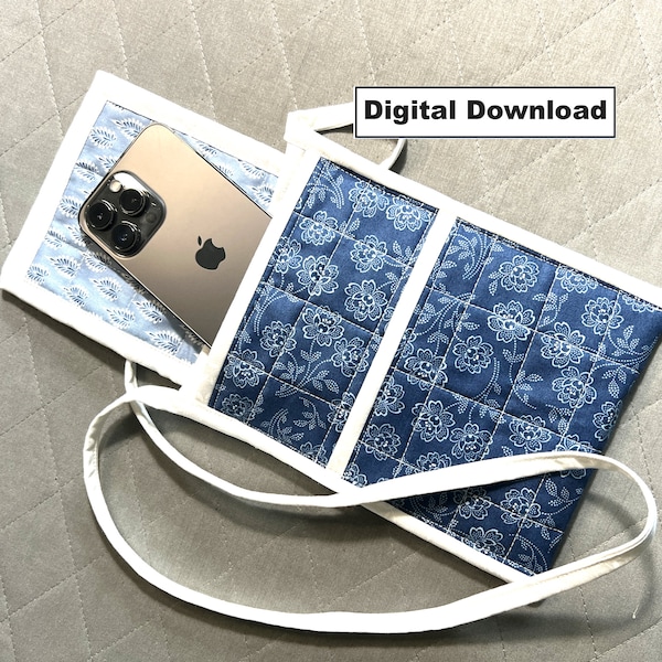 Phone Tote Pattern - Quilted Multi Pocket Phone Tote Pattern - Tulip Square Pattern #635 - Digital Download