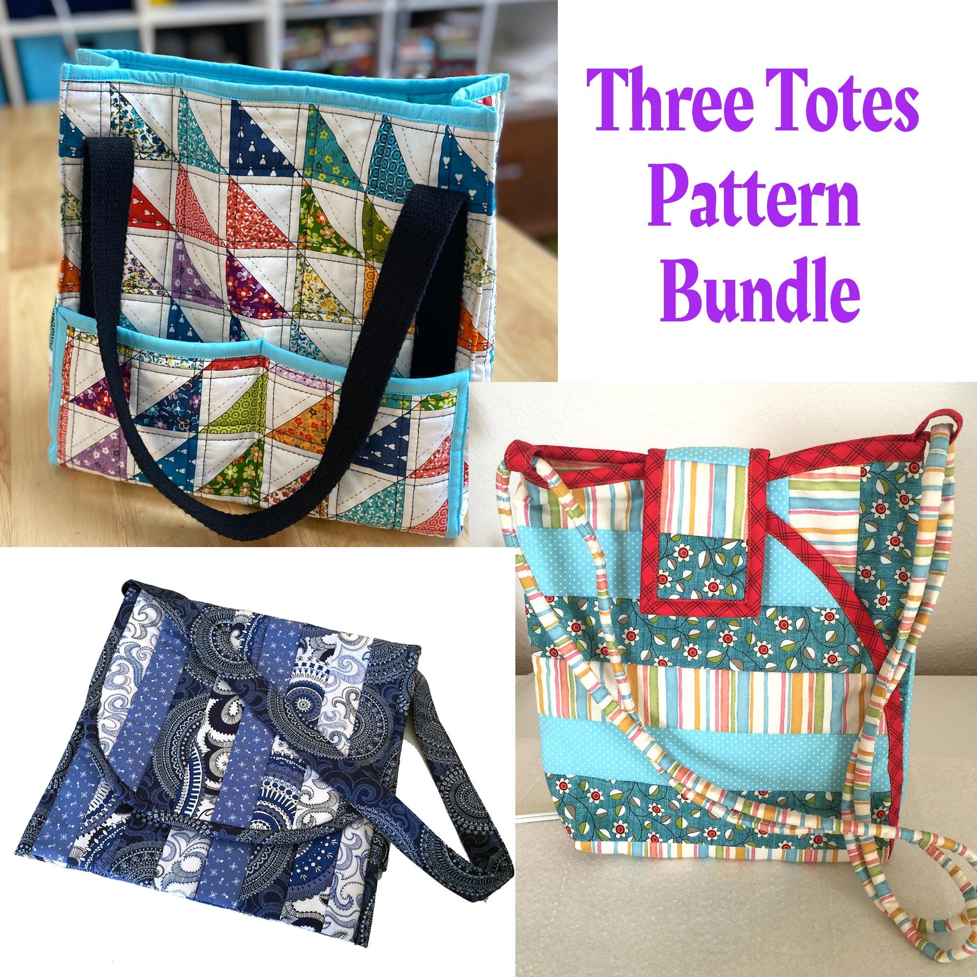 Quilted Tote Bag Pattern Bundle: Market, Saddle & Back-forth Bags