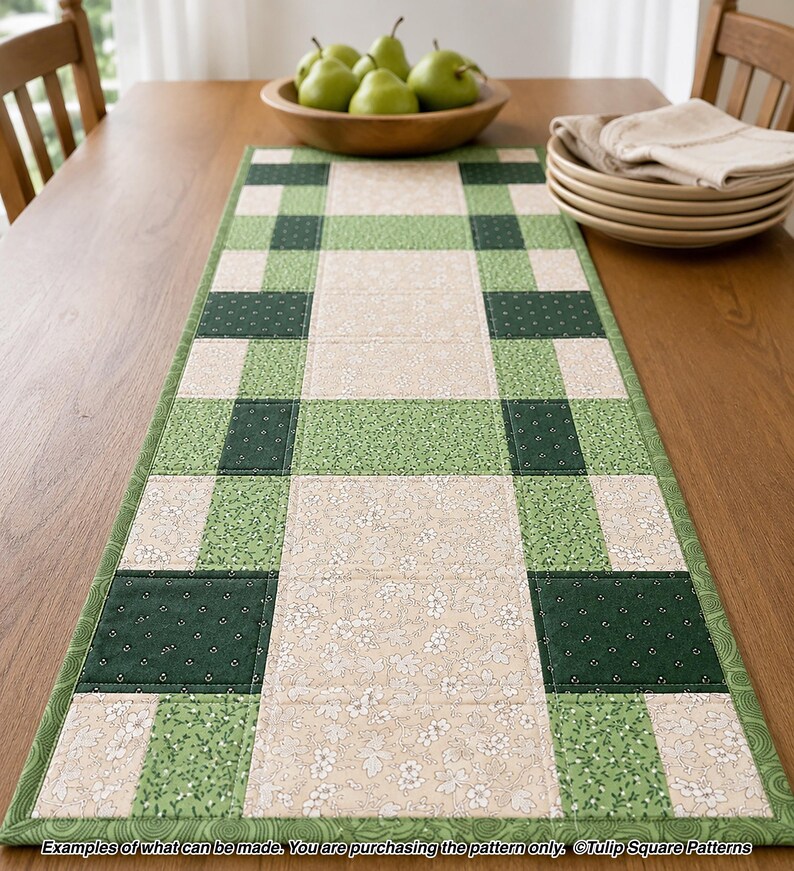 Quilted Table Runner Pattern - Patchwork Picnic Table Runner - Digital Download by Tulip Square #650 image 4