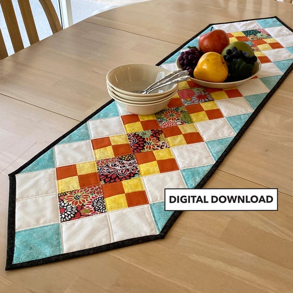 English Garden Quilted Table Runner Pattern - Tulip Square Pattern #589 - Digital Download