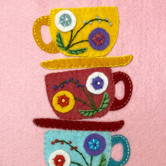 Coffee Cup or Tea Cup Felt Applique Pattern Kitchen Wall Art Etsy