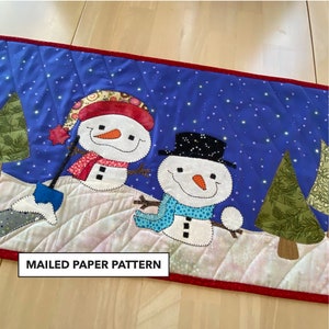 Snowman Table Runner Pattern - Appliqué Snowmen  Quilted Table Runner Pattern Frosty Friends - Tulip Square #627 - Mailed Paper Pattern