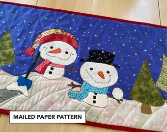 Snowman Table Runner Pattern: Appliqué Quilted Design (Mailed Paper Pattern)