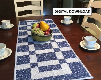 Sidewalks and Squares Quilted Table Runner - Tulip Square Pattern #552 - Digital Download