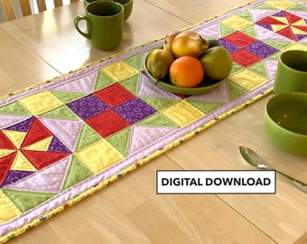 Pinwheel Pals Quilted Table Runner - Tulip Square Pattern #585 - Digital Download