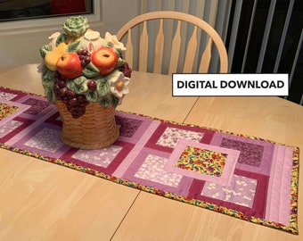 Chemin de table matelassé avec cadres flottants pour table de cuisine - Motif carré tulipe #571 - Téléchargement numérique