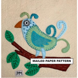 Paper Pattern - Felt Applique Bird Pattern - Colorful Whimsical Bird Pattern #FPP001 - Mailed Paper Pattern