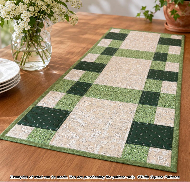 Quilted Table Runner Pattern - Patchwork Picnic Table Runner - Digital Download by Tulip Square #650 image 1