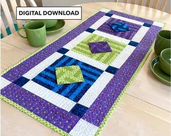 Floating Diamonds Quilted Table Runner Pattern - Tulip Square Pattern #551  - Digital Download
