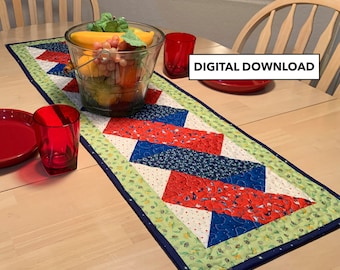 Colorful Ribbon Twist Quilted Table Runner - Tulip Square Pattern #576 - Digital Download