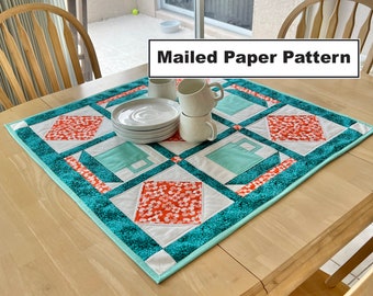 Quilted Table Topper Pattern - Quilted Coffee Time Table Topper - Mailed Paper Pattern - Tulip Square #517