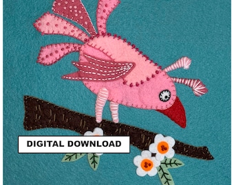 Digital Download - Felt Applique Bird Pattern - Colorful Whimsical Bird Pattern #FP003 - DIGITAL DOWNLOAD