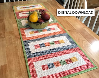 Rainbow Blocks Quilted Table Runner - Tulip Square Pattern #563 - Digital Download