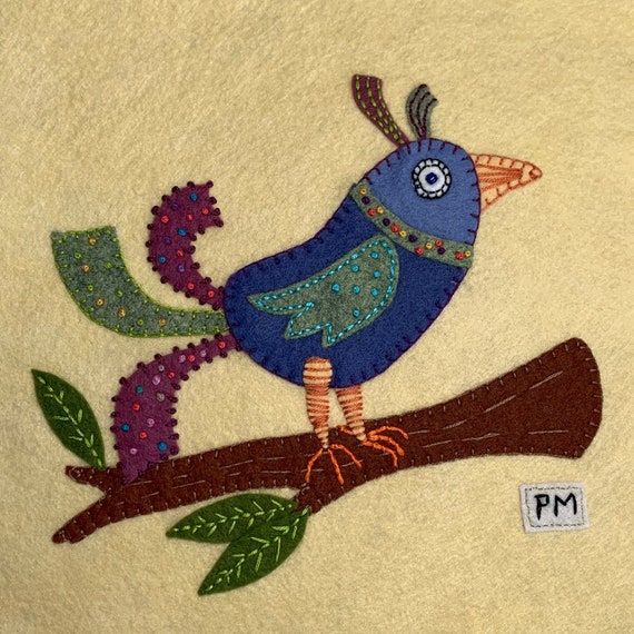 Felt Applique Bird Pattern Colorful Whimsical Bird Pattern Etsy