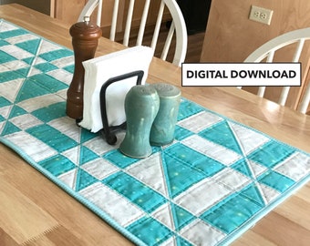 Asymmetric Angles Two Color Quilted Table Runner - Tulip Square Pattern #564 - Digital Download