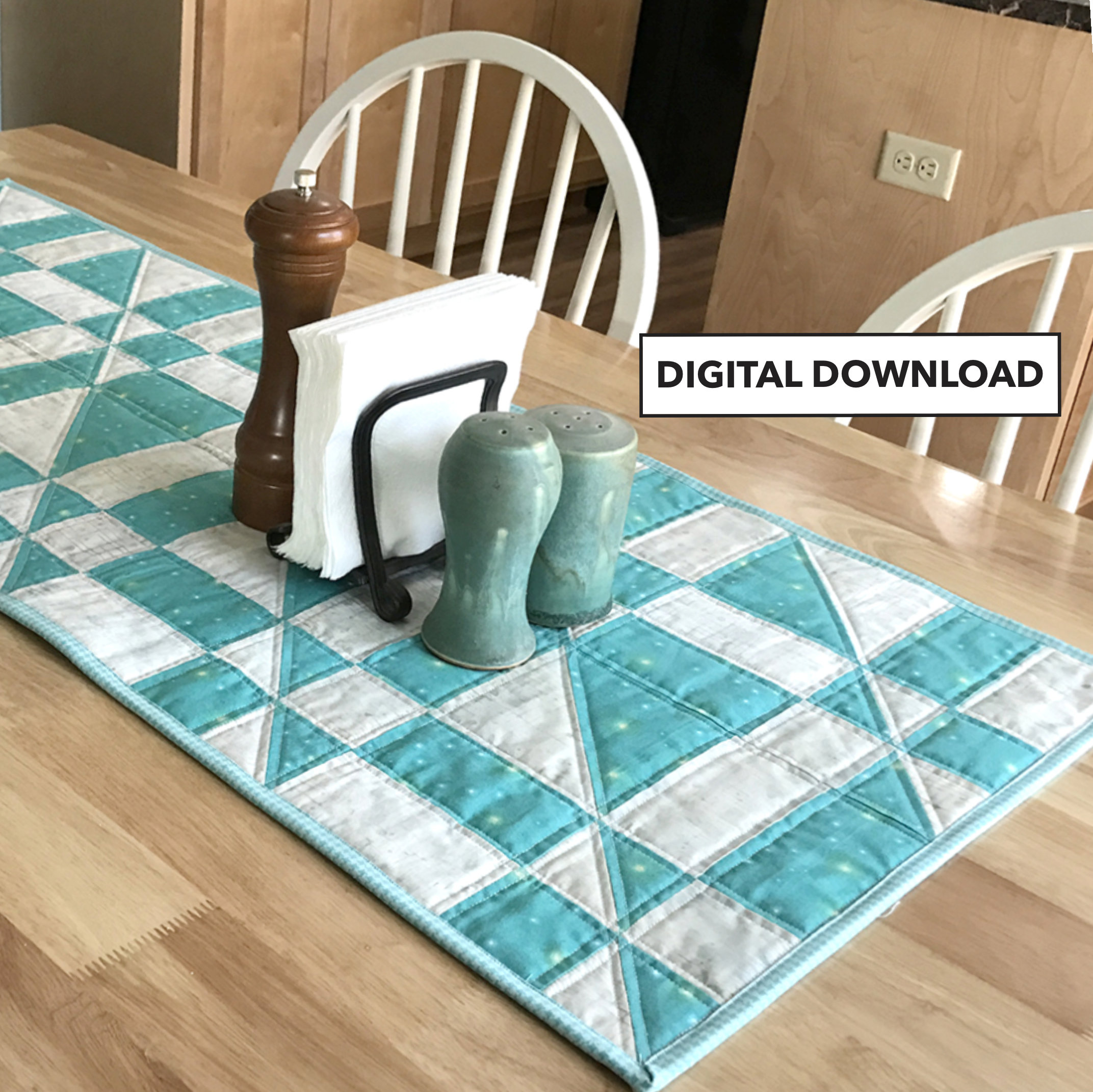 Asymmetric Angles Two Color Quilted Table Runner - Tulip