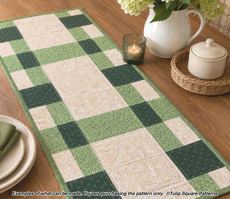 Quilted Table Runner Pattern - Patchwork Picnic Table Runner - Digital Download by Tulip Square #650 image 6