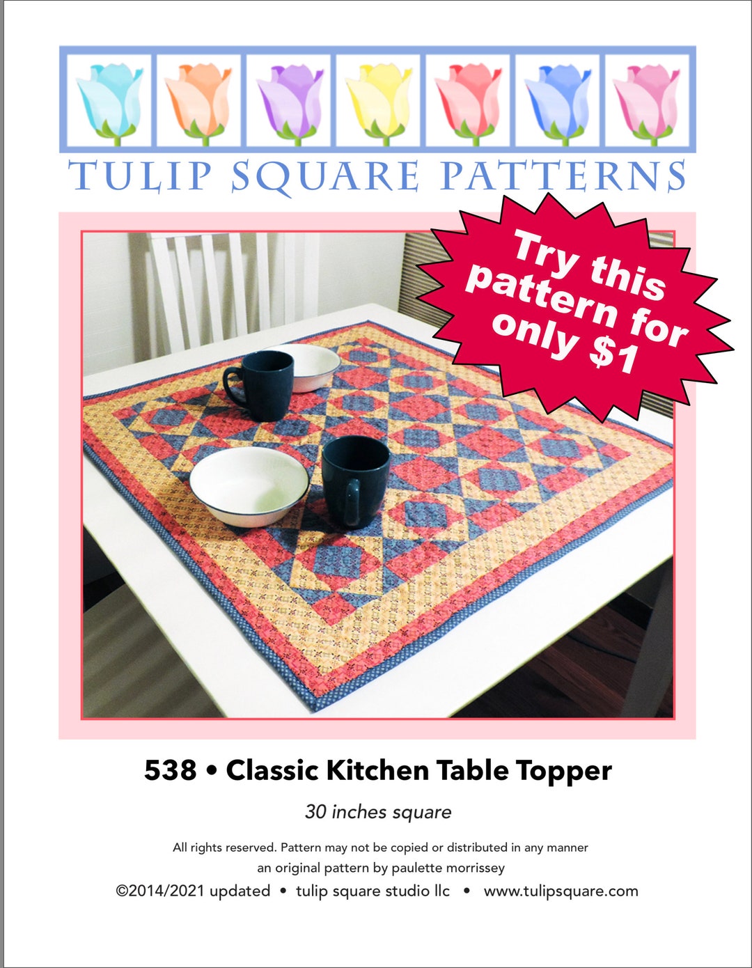 Quilted Table Topper Pattern Quilted Classic Kitchen Table Topper PDF