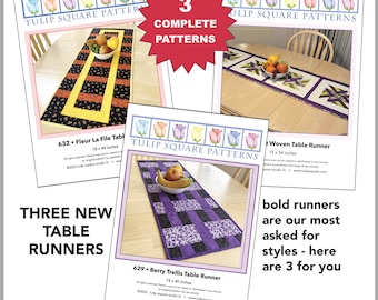 Quilted Table Runner Patterns: Berry Trellis, Knot Woven, Fleur La File (Digital Download)