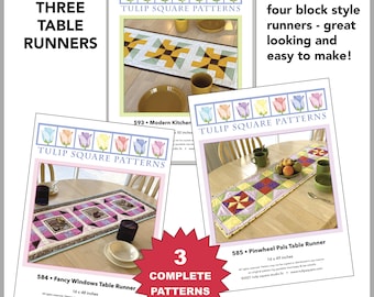Quilted Table Runner Patterns: Set of 3 Modern Kitchen Designs (Digital Patterns)